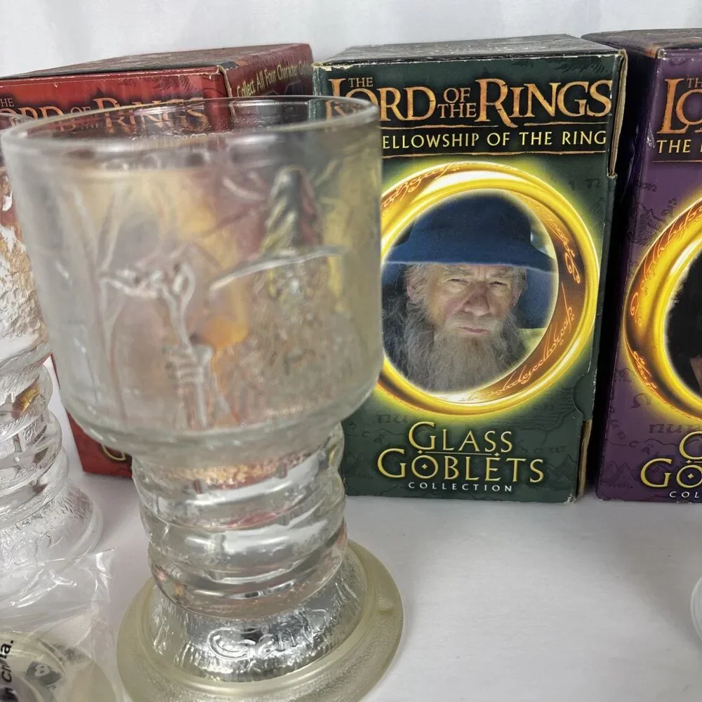 LOTR Lord of the Rings Glass Goblet Set Burger King 2001 Complete Set Of 4
